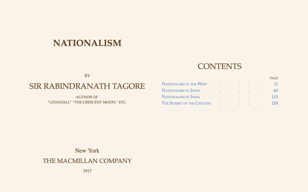 Inside of the ebook Nationalism by Tagore.